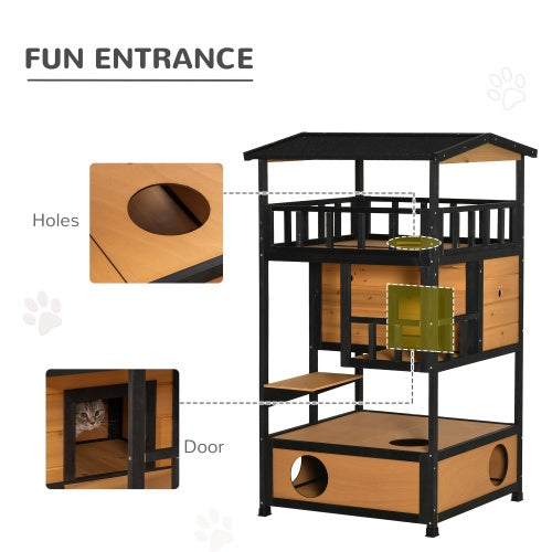 Premium Wooden Outdoor Cat House & Cat Activity Tower