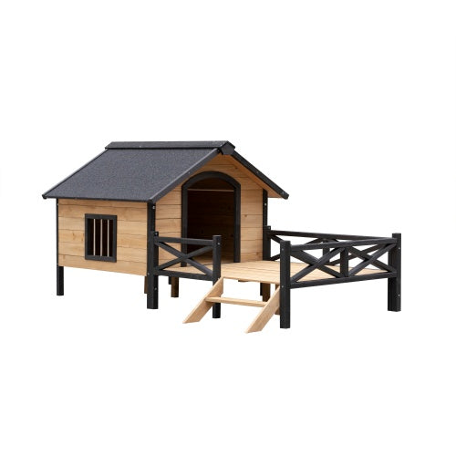 Cabin-Style Wooden Dog House with Porch for Large Dogs