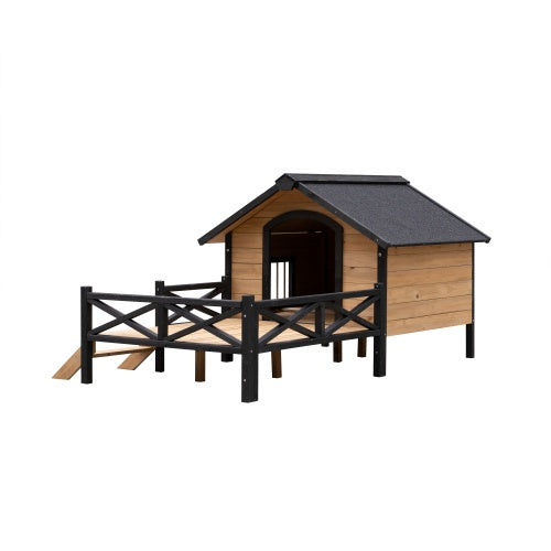 Cabin-Style Wooden Dog House with Porch for Large Dogs