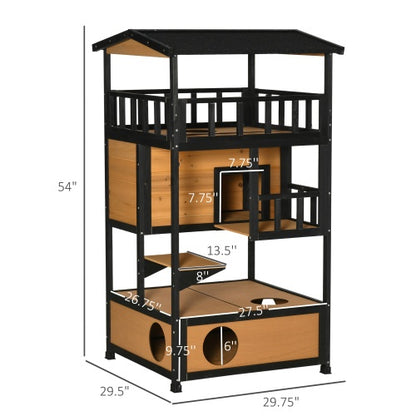 Premium Wooden Outdoor Cat House & Cat Activity Tower