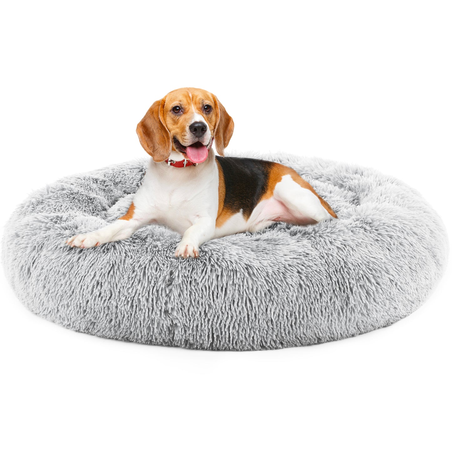 Round Plush Faux Fur Cat Bed, 24" – Anti-Slip, Cozy Pet Bed