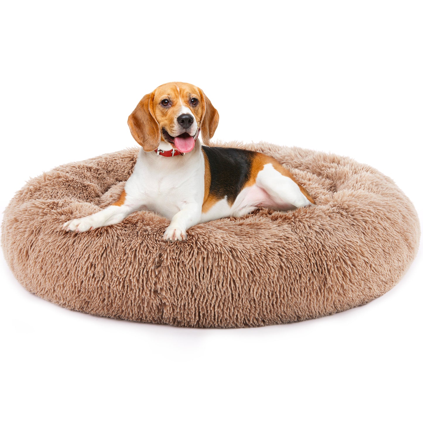 Round Plush Faux Fur Cat Bed, 24" – Anti-Slip, Cozy Pet Bed