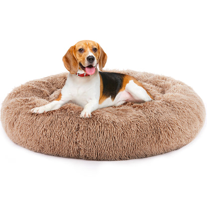 Round Plush Faux Fur Cat Bed, 24" – Anti-Slip, Cozy Pet Bed