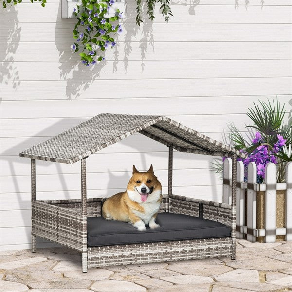 Outdoor Rattan Dog Sofa Bed with Cushion – Pet Cabana Style