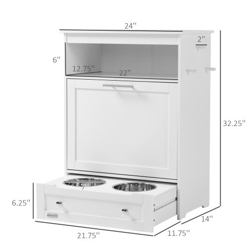 Pet Feeding Station Cabinet with Storage & Pull-Out Bowls