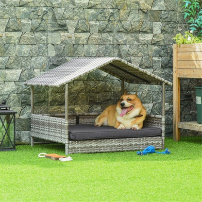 Outdoor Rattan Dog Sofa Bed with Cushion – Pet Cabana Style