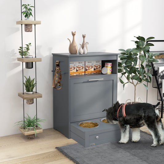 Pet Feeding Station Cabinet with Storage & Pull-Out Bowls
