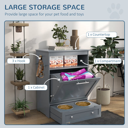 Pet Feeding Station Cabinet with Storage & Pull-Out Bowls