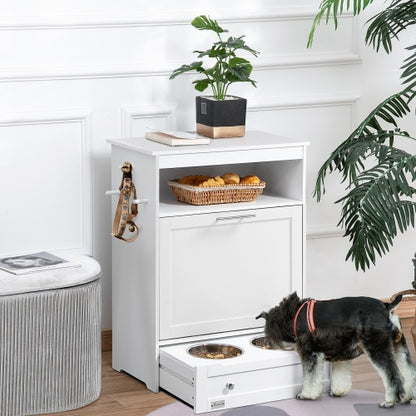 Pet Feeding Station Cabinet with Storage & Pull-Out Bowls