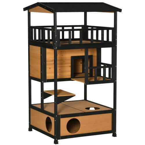 Premium Wooden Outdoor Cat House & Cat Activity Tower