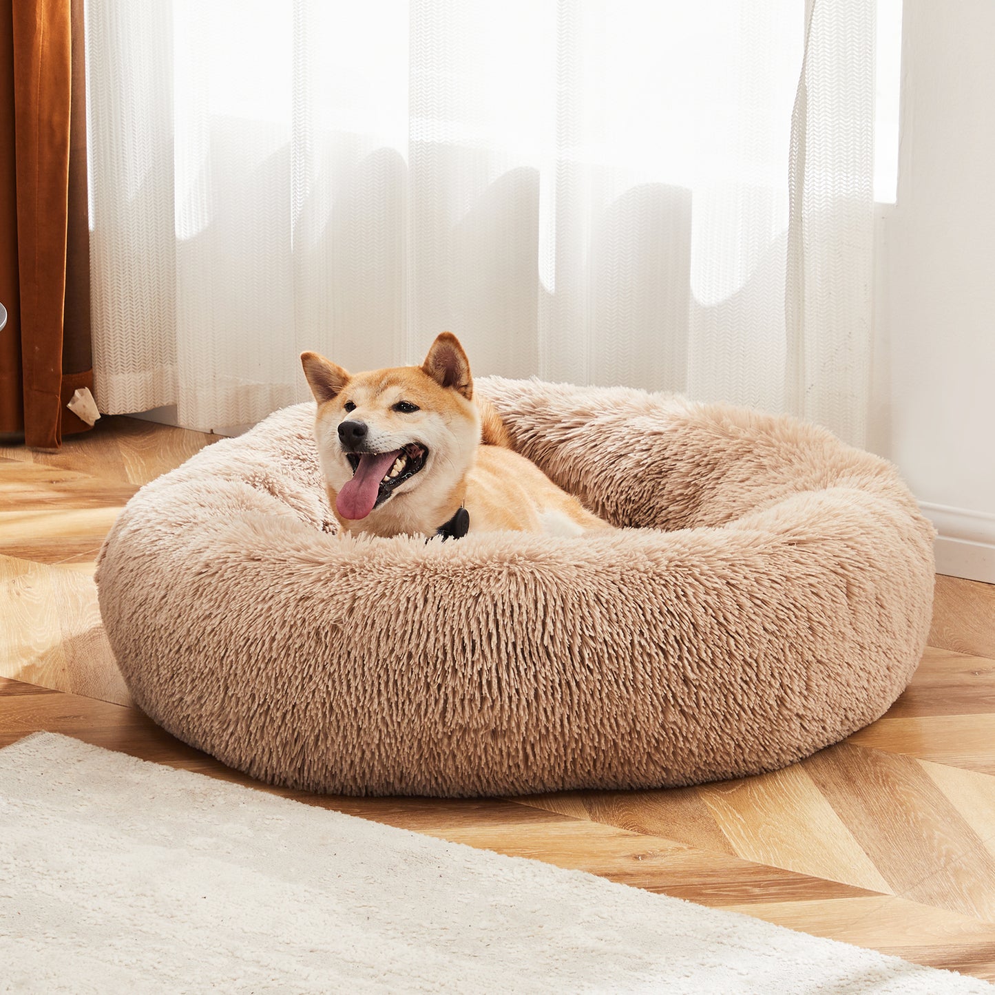 Round Plush Faux Fur Cat Bed, 24" – Anti-Slip, Cozy Pet Bed