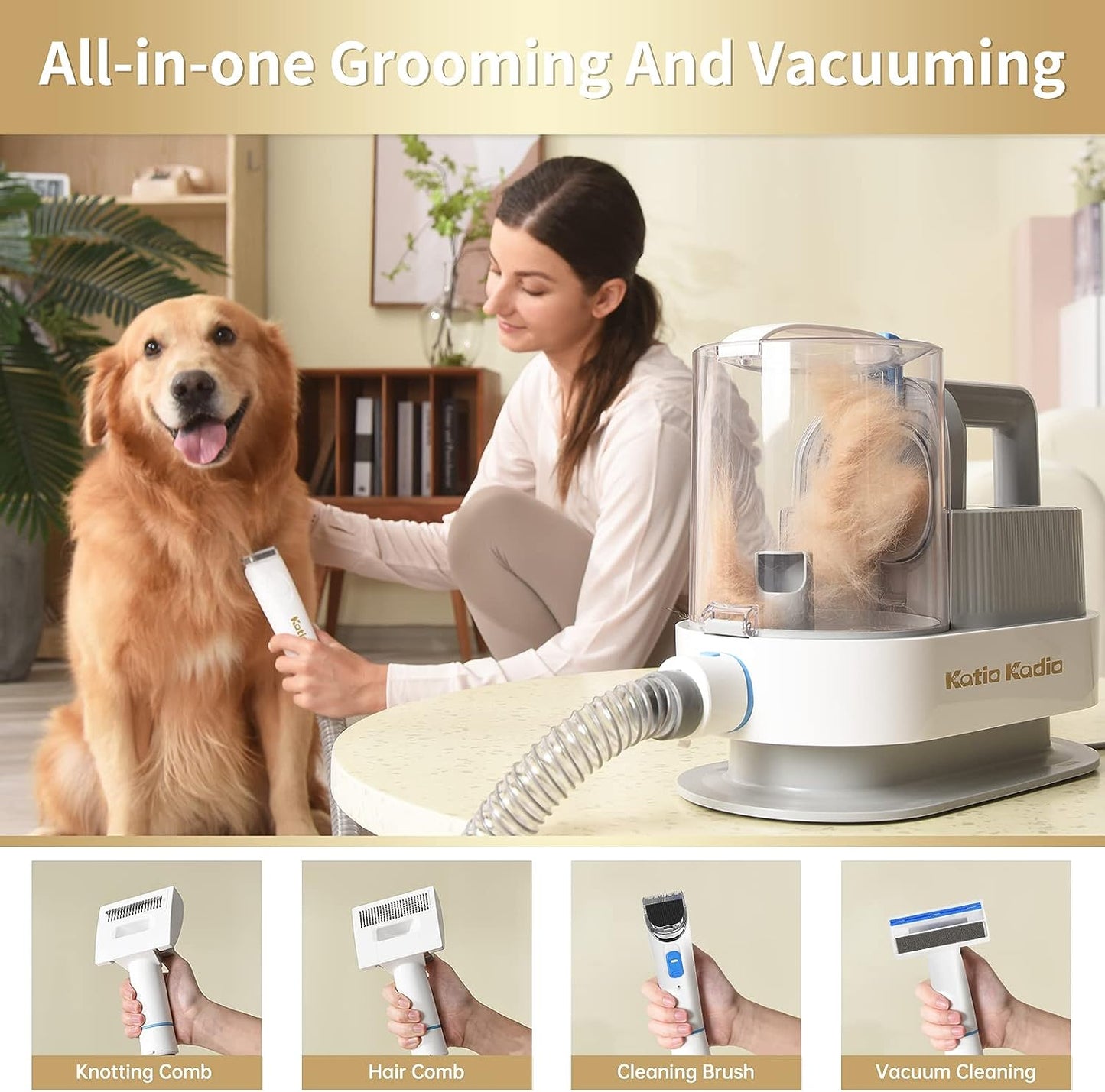 5-in-1 Pet Grooming Kit with Vacuum – Low Noise Dog & Cat Hair Remover