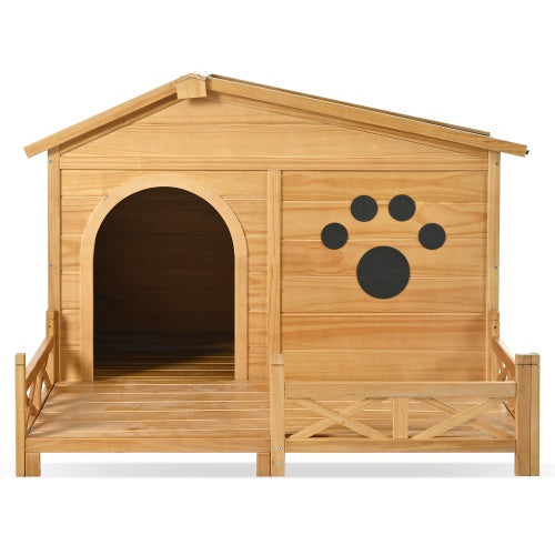 48" Wooden Dog House with Porch – Weather-Resistant Outdoor & Indoor Kennel, HandMade Natural Finish