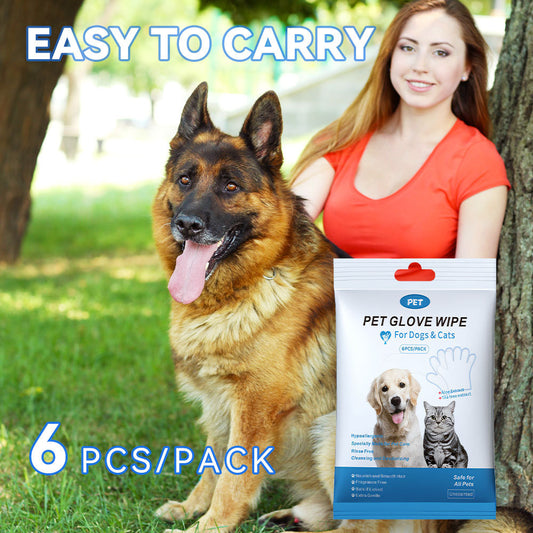 Rinse-Free Pet Grooming Wipes Gloves for Dogs & Cats – Daily Care, 6 Pack