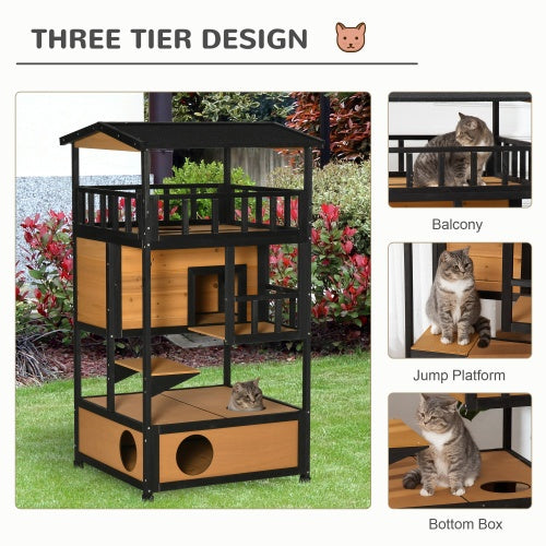 Premium Wooden Outdoor Cat House & Cat Activity Tower