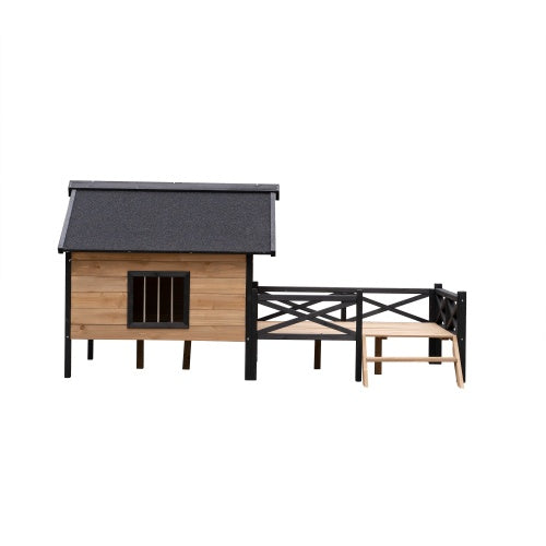 Cabin-Style Wooden Dog House with Porch for Large Dogs