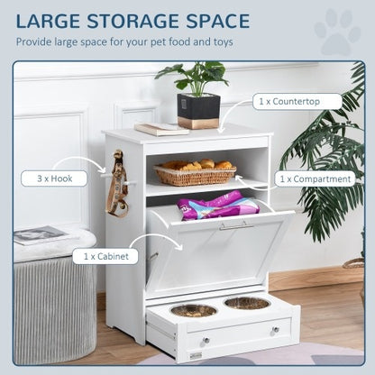 Pet Feeding Station Cabinet with Storage & Pull-Out Bowls