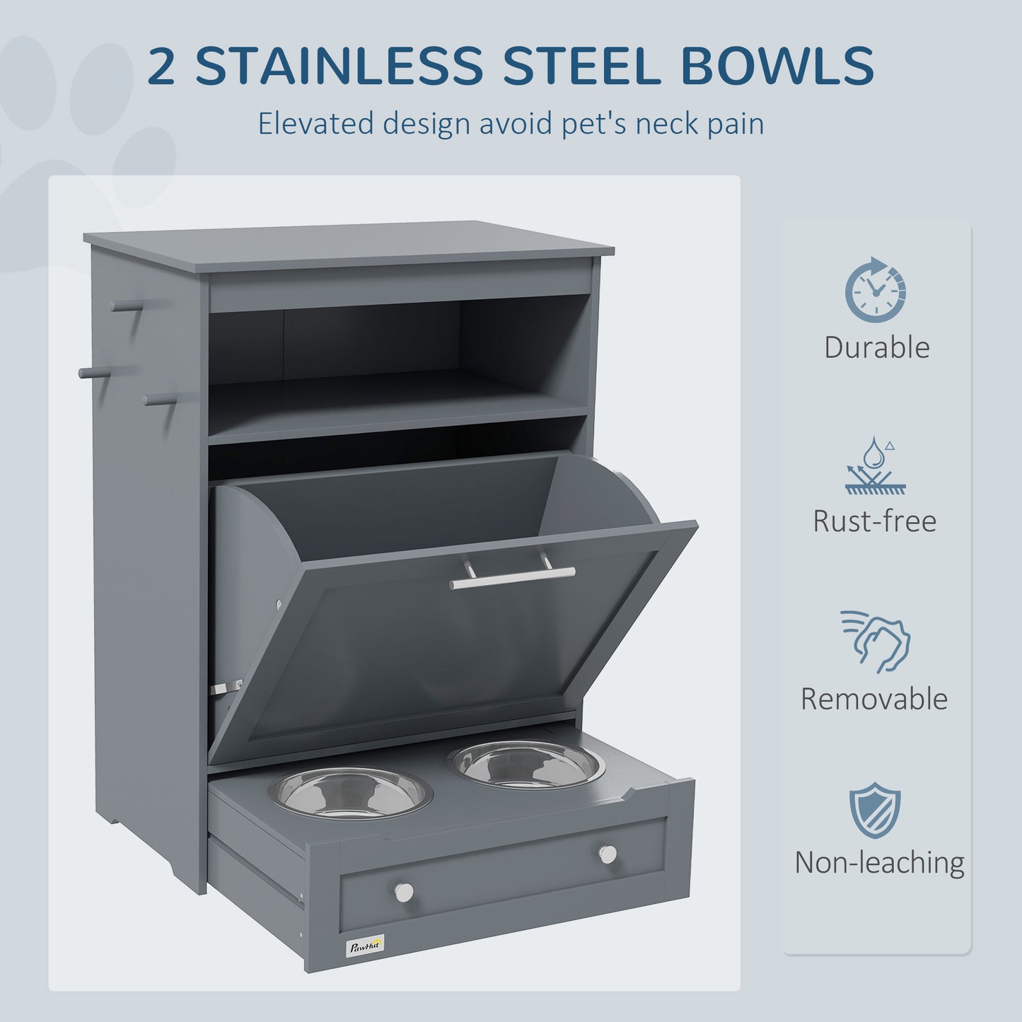 Pet Feeding Station Cabinet with Storage & Pull-Out Bowls
