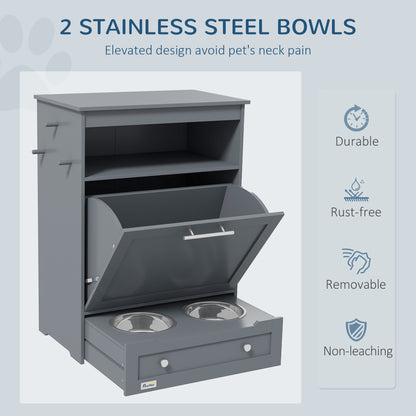 Pet Feeding Station Cabinet with Storage & Pull-Out Bowls