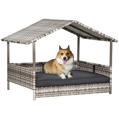Outdoor Rattan Dog Sofa Bed with Cushion – Pet Cabana Style