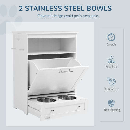 Pet Feeding Station Cabinet with Storage & Pull-Out Bowls